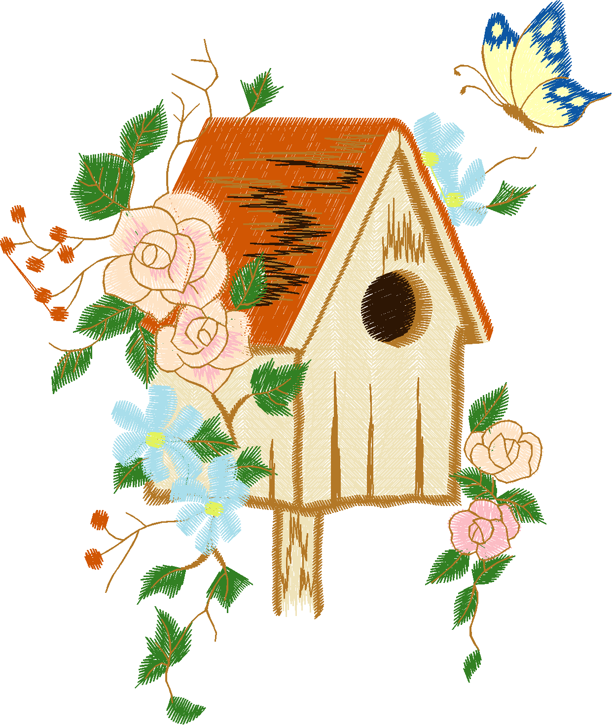 Birdhouse with Flowers