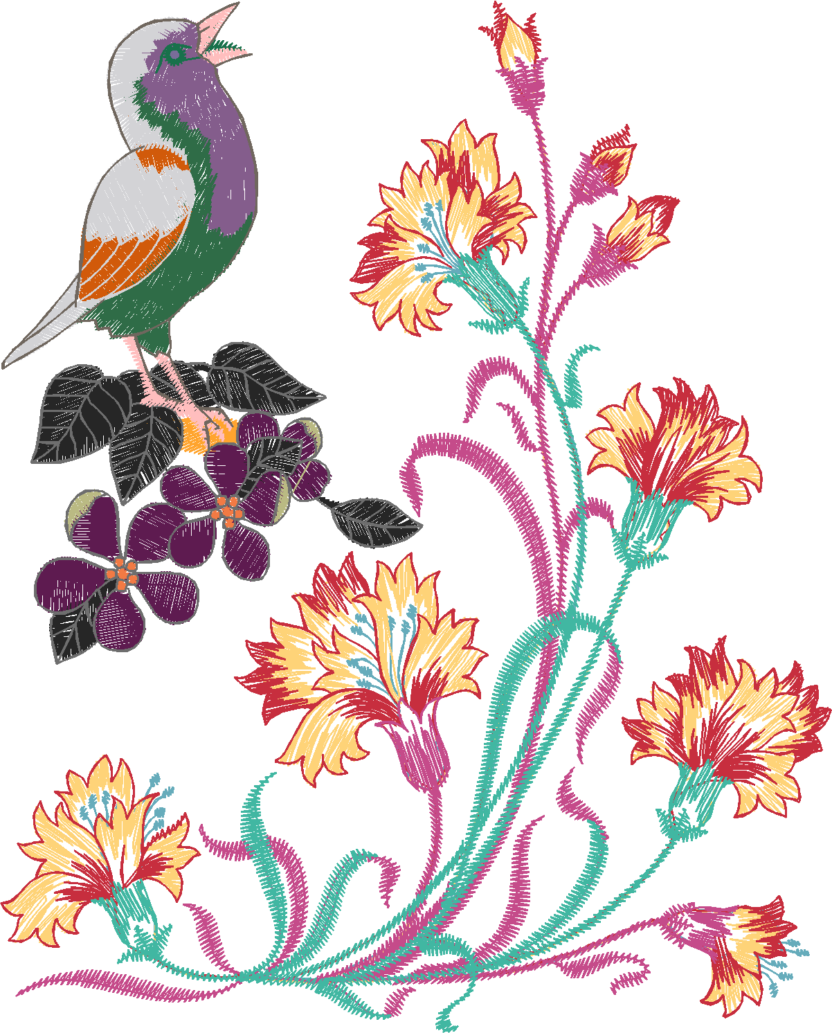 Colorful Parrot with Flowers