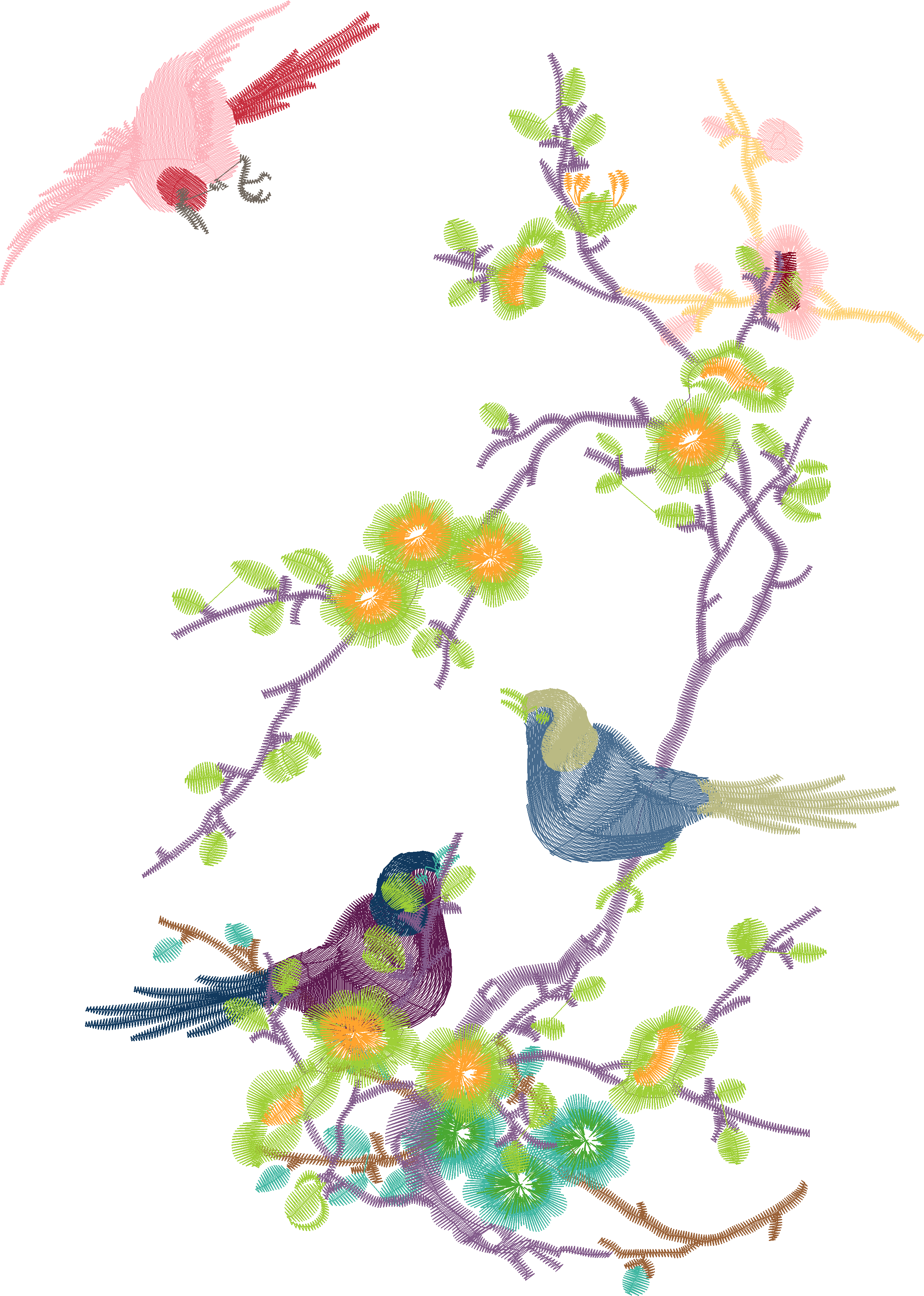 Green Hummingbird with Pink Flowers
