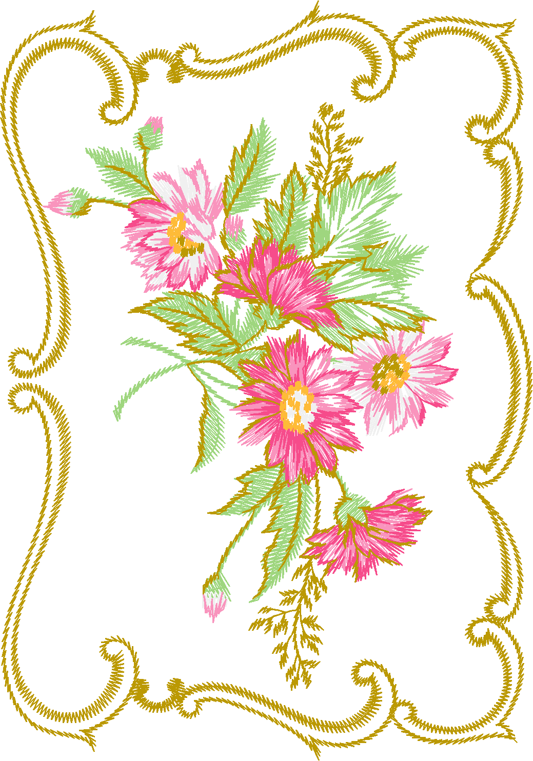 Green Vine with Pink Flowers