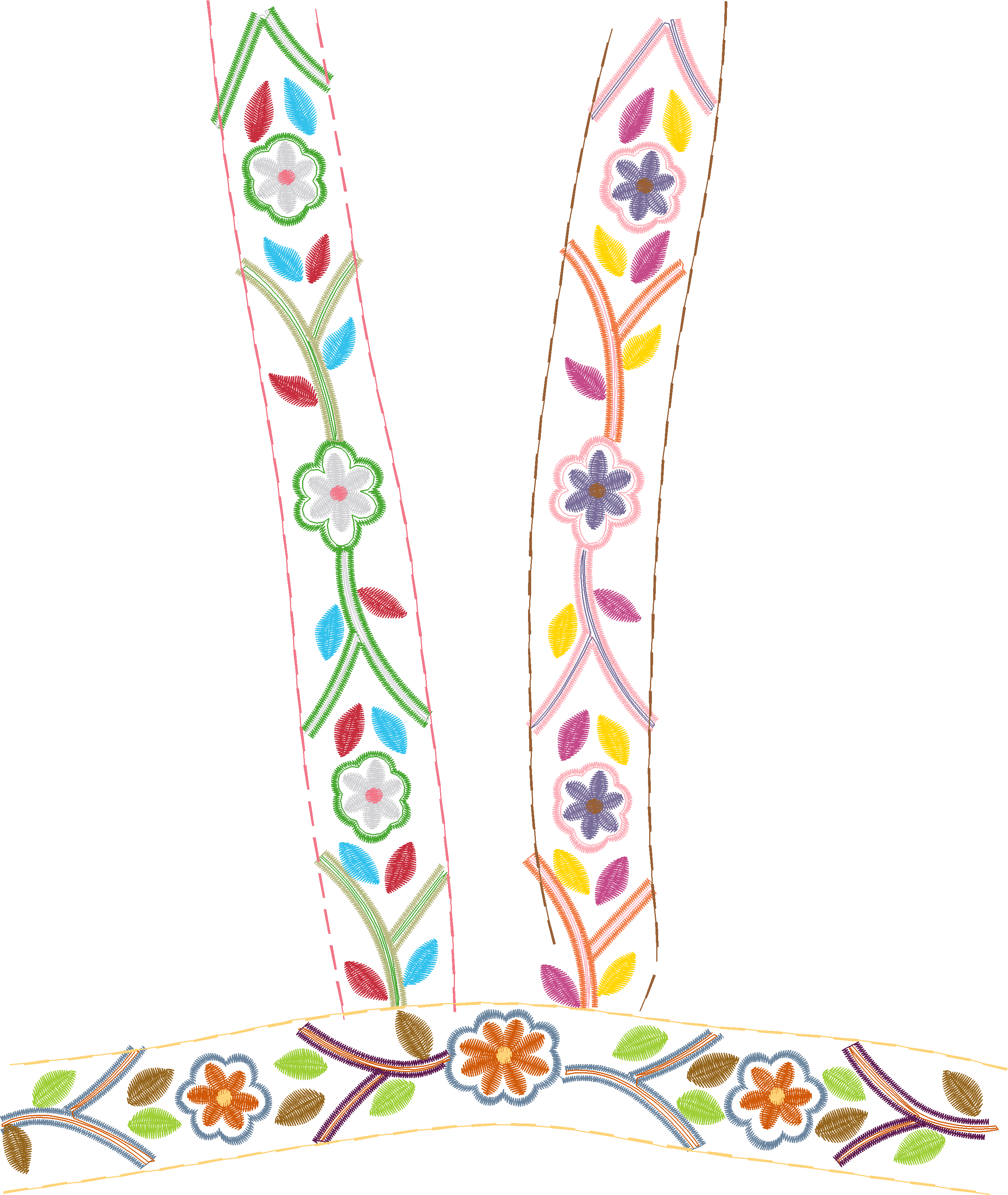 Multicolor Floral Placket Trim Pair
