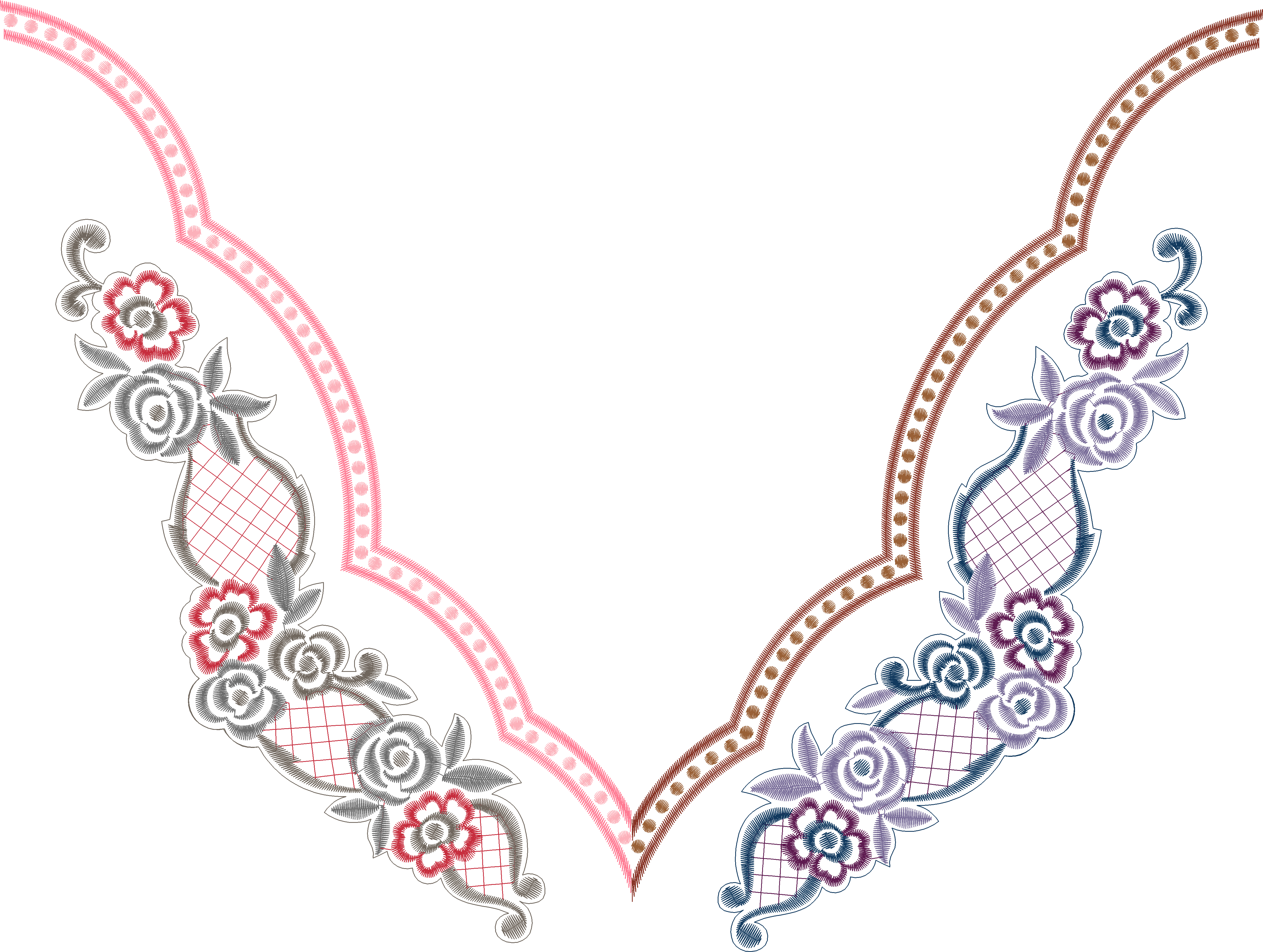 Multicolor Scalloped Yoke Neckline