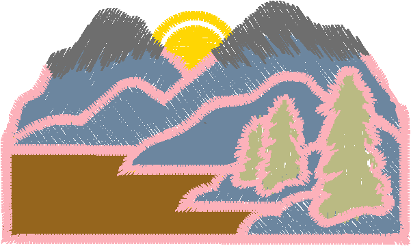 Pink Mountain Lake with Trees