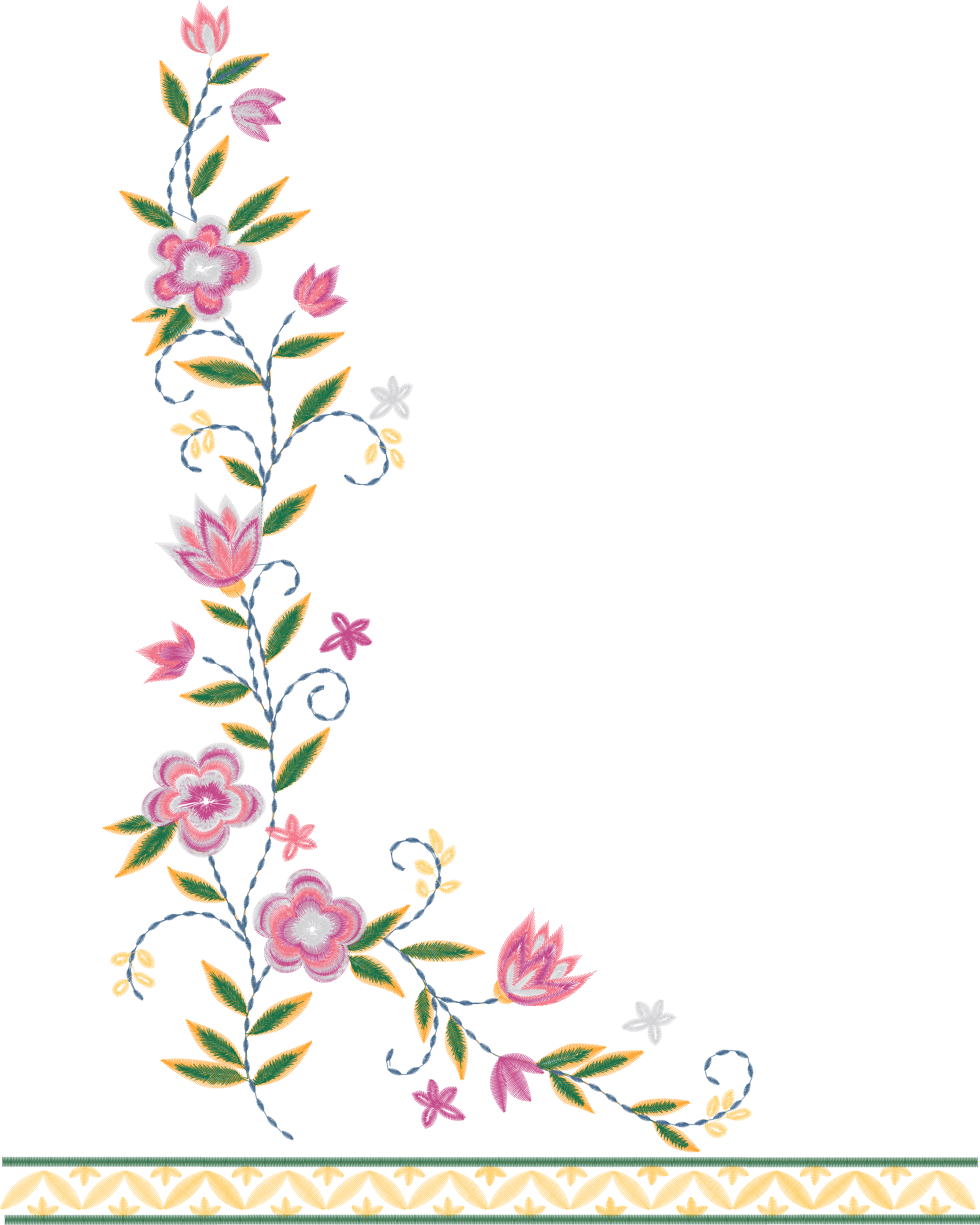 Purple Red Floral Band Border