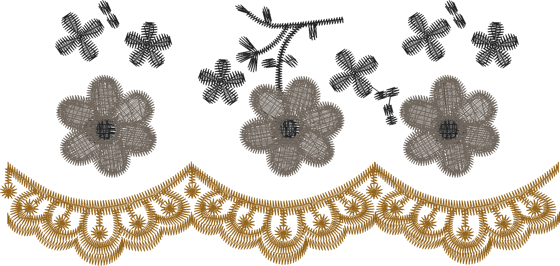 Teal Flower Lace Border (Free DST) | Stitchopia
