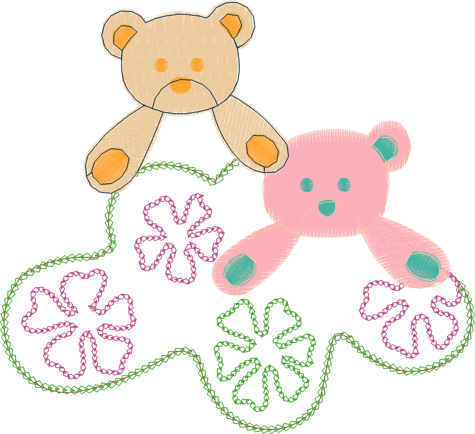 Teddy Bears Pair with Flowers