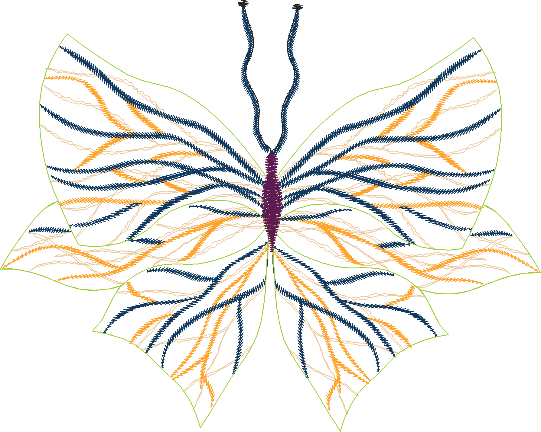 Violet Line-Art Butterfly with Veined Wings (Free DST) | Stitchopia