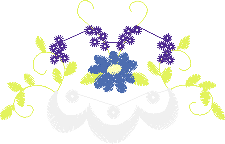 White Scallop Border with Purple Blue Flowers
