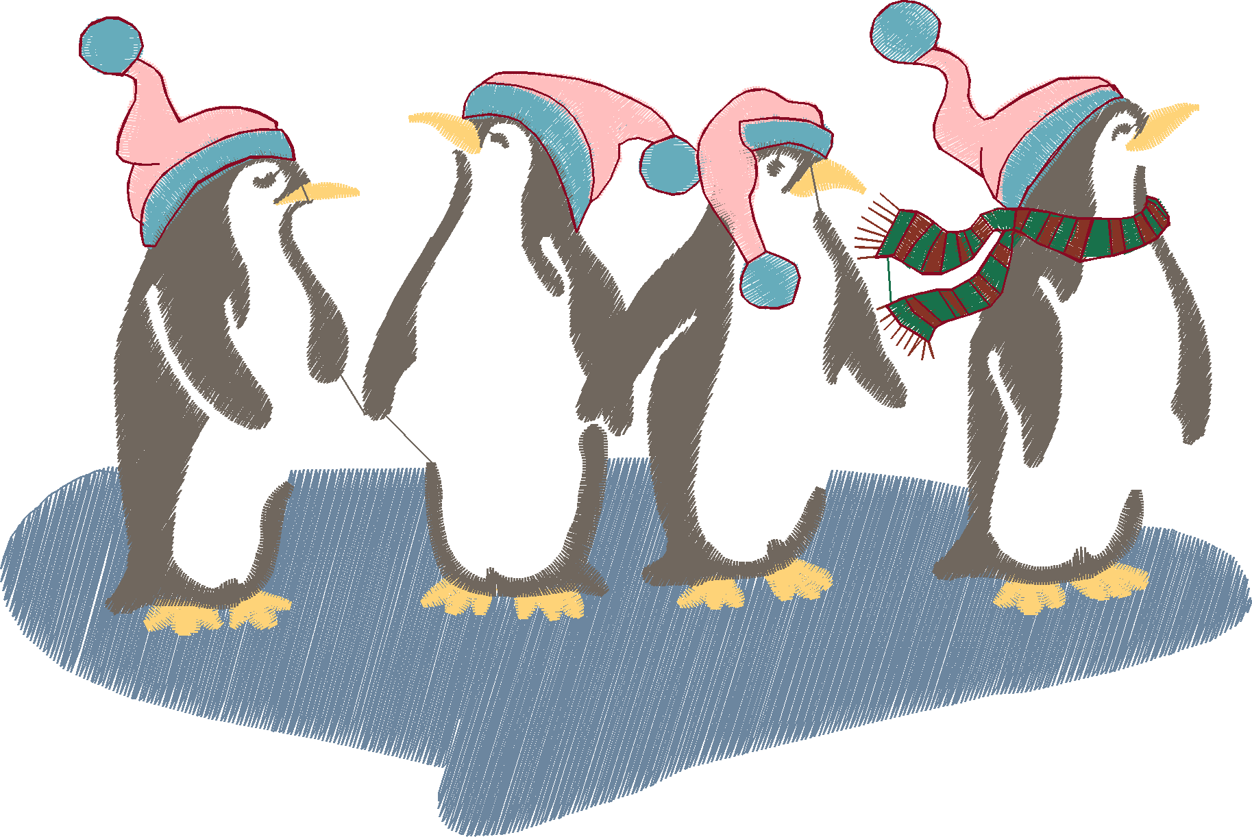 Winter Penguins with Hats